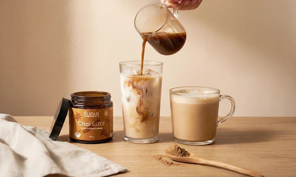 Chai latte bez cukru Šufan 30 g – příprava ledového i horkého chai latte